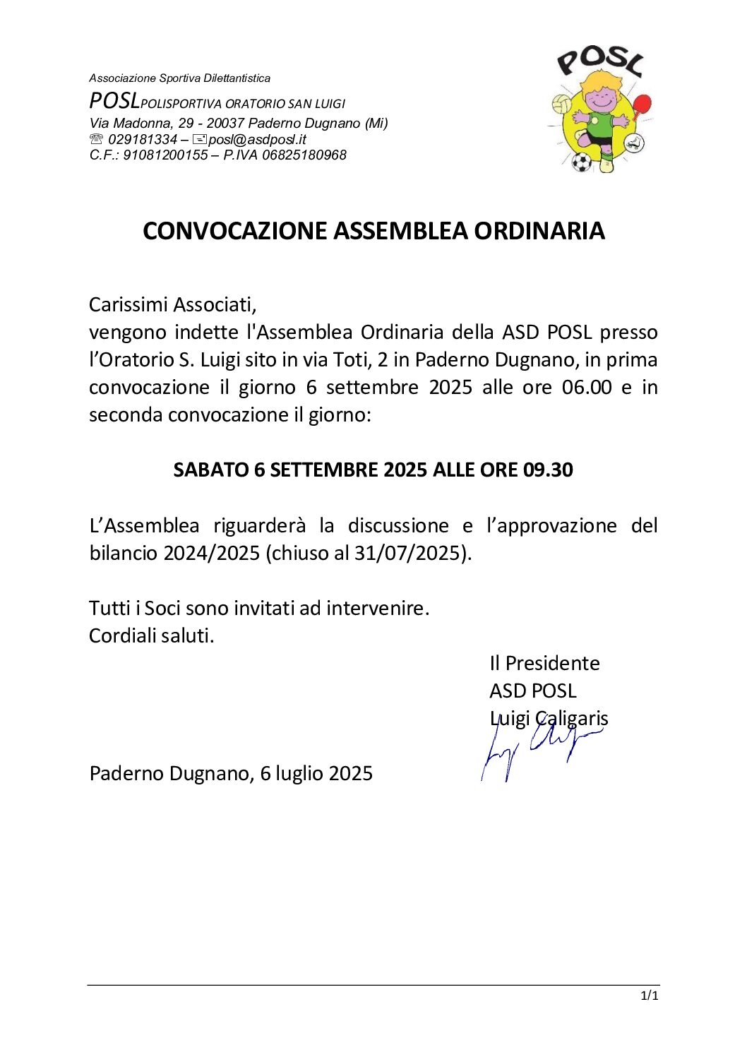 Convocazione Assemblea Ordinaria