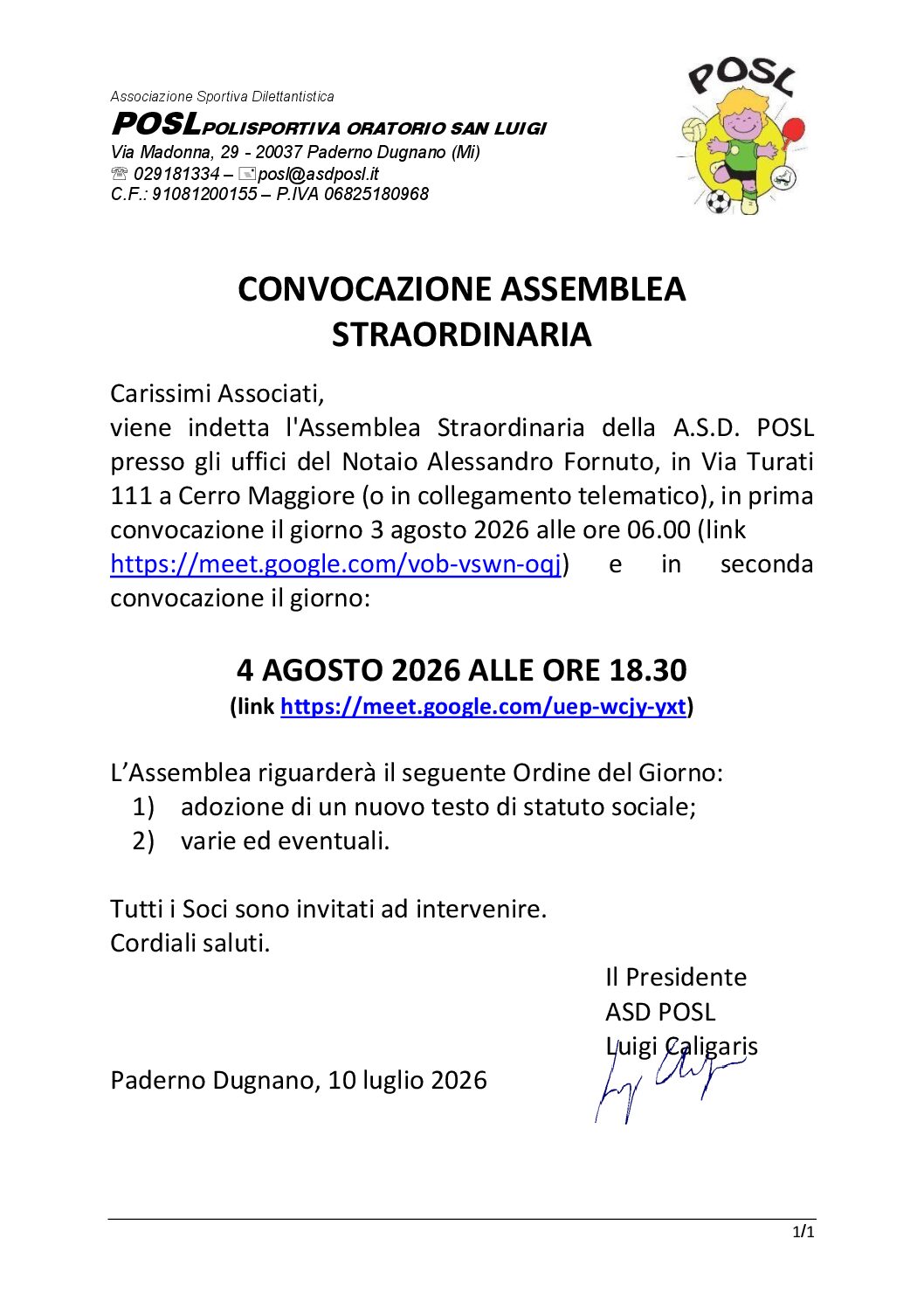Convocazione Assemblea Straordinaria