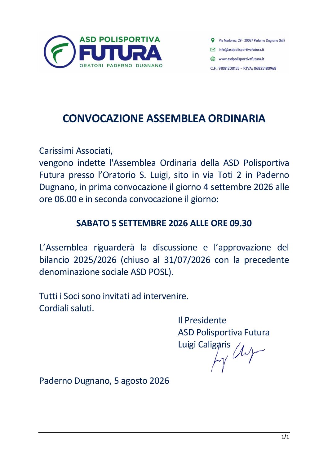 Convocazione Assemblea Ordinaria
